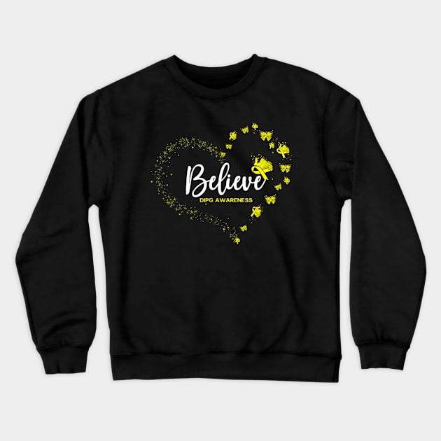 Dipg Awareness Butterfly Believe Crewneck Sweatshirt by hony.white